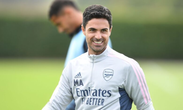 Arsenal manager Mikel Arteta during a training session at London Colney on September 07, 2022 in St Albans, England.