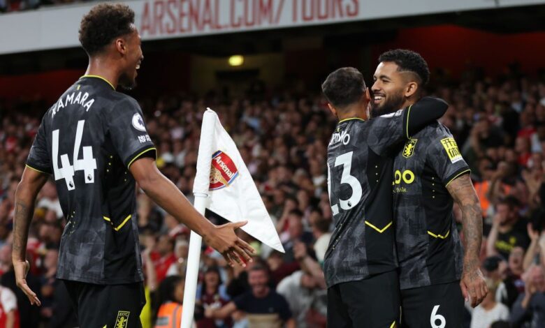 Arsenal target Douglas Luiz of Aston Villa celebrates scoring their side