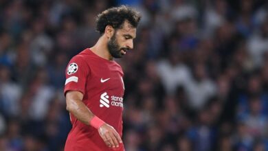 Liverpool forward Mo Salah looking dejected during the Reds