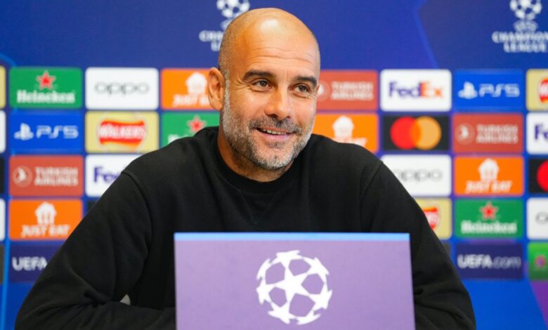 Manchester City manager Pep Guardiola giving a press conference