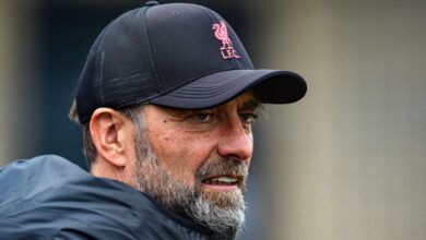 Liverpool manager Jurgen Klopp during a training session at AXA Training Centre on October 14, 2022 in Kirkby, England.