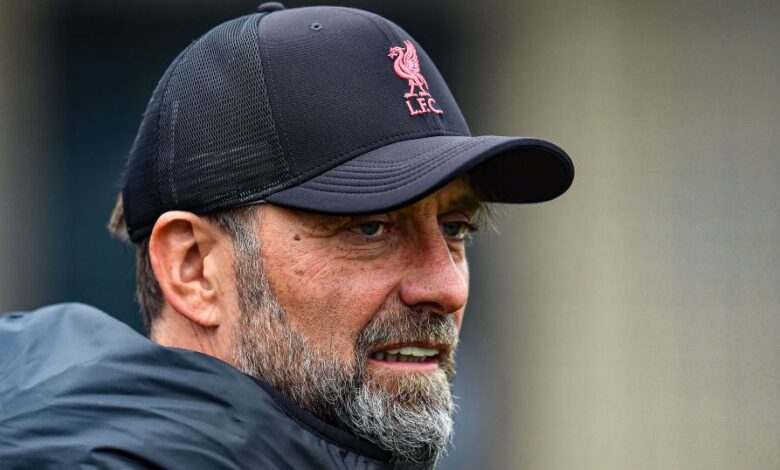 Liverpool manager Jurgen Klopp during a training session at AXA Training Centre on October 14, 2022 in Kirkby, England.