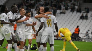Marseille players celebrate their team