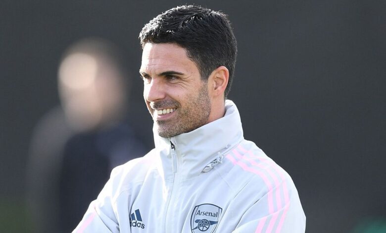 Arsenal manager Mikel Arteta during a training session at London Colney on October 19, 2022 in St Albans, England.