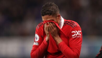 Manchester United defender Raphael Varane leaves the pitch in tears after picking up an injury in the Premier League game at Chelsea.