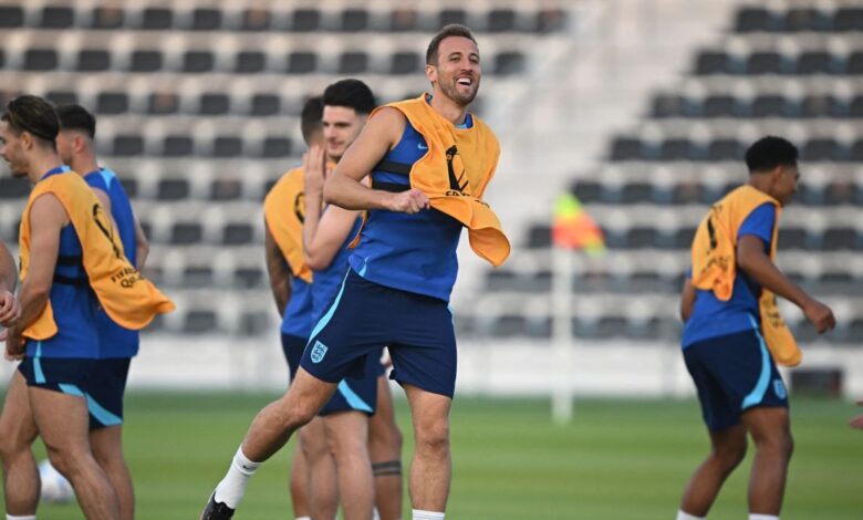 England players during a training session at the FIFA World Cup 2022 in Qatar