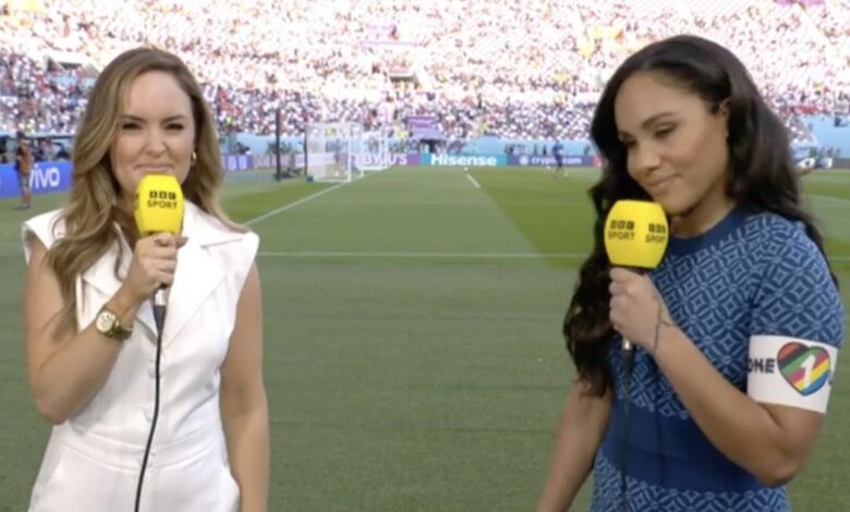 World Cup 2022: Alex Scott protests FIFA armband decision live on the BBC