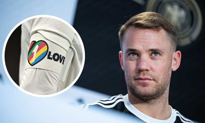 World Cup 2022: German FA considering legal action against FIFA over OneLove armbands: Manuel Neuer talks during the Germany press conference at DFB Media Centre on November 19, 2022 in Al Ruwais, Qatar.