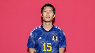 Daichi Kamada of Japan poses during the official FIFA World Cup Qatar 2022 portrait session on November 15, 2022 in Doha, Qatar.