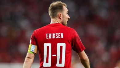 Christian Eriksen #10 of Denmark reacts during the FIFA World Cup Qatar 2022 Group D match between Denmark and Tunisia at Education City Stadium on November 22, 2022 in Al Rayyan, Qatar.