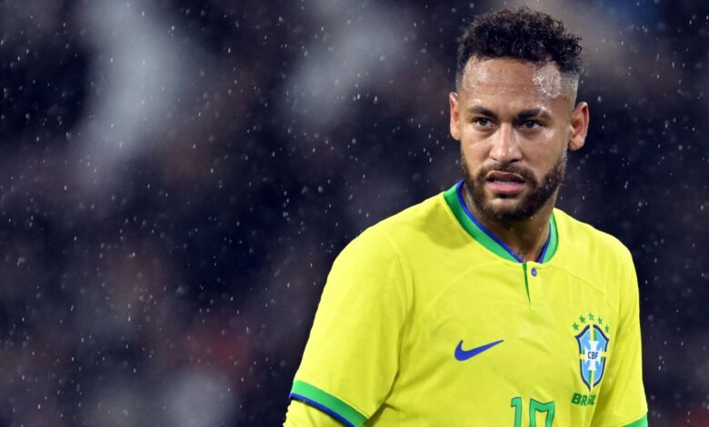 Brazil forward Neymar looks on during the international friendly between Brazil and Ghana on 23 September, 2022 at the Stade Oceane, Le Havre, France