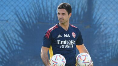 Arsenal manager Mikel Arteta during a training session at Al Nasr Leisure Land Stadium on December 10, 2022 in Dubai, United Arab Emirates.