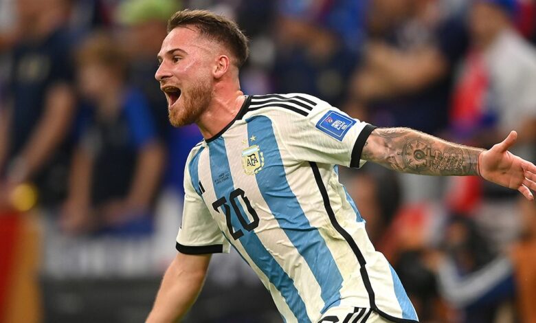 Alexis Mac Allister of Argentina celebrates after their side scored their second goal during the FIFA World Cup Qatar 2022 Final match between Argentina and France at Lusail Stadium on December 18, 2022 in Lusail City, Qatar.