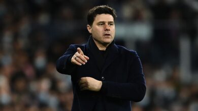 Chelsea target Mauricio Pochettino reacts during the UEFA Champions League Round Of Sixteen Leg Two match between Real Madrid and Paris Saint-Germain at Estadio Santiago Bernabeu on March 09, 2022 in Madrid, Spain