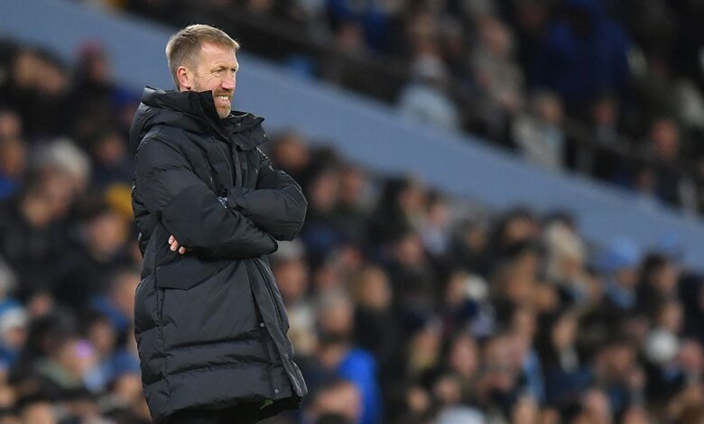 Chelsea Manager Graham Potter during the Emirates FA Cup Third Round match between Manchester City and Chelsea at Etihad Stadium on January 8, 2023 in Manchester, England