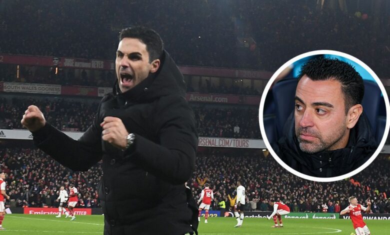 Arsenal manager Mikel Arteta celebrates after the Premier League match between Arsenal FC and Manchester United at Emirates Stadium on January 22, 2023 in London, England.