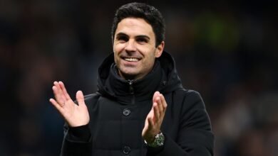 Arsenal manager Mikel Arteta celebrates the win after the Premier League match between Tottenham Hotspur and Arsenal FC at Tottenham Hotspur Stadium on January 15, 2023 in London, United Kingdom.