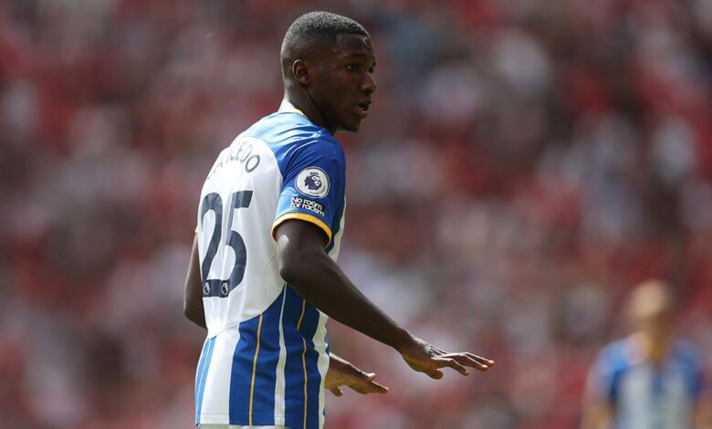 Arsenal target Moises Caicedo of Brighton during the Premier League match between Manchester United and Brighton & Hove Albion at Old Trafford on August 07, 2022 in Manchester, England.