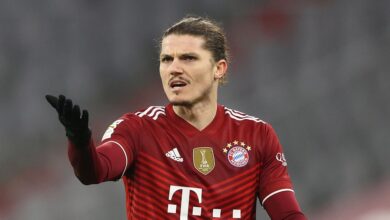 Chelsea and Manchester United target Marcel Sabitzer of FC Bayern München reacts during the Bundesliga match between FC Bayern München and VfL Wolfsburg at Allianz Arena on December 17, 2021 in Munich, Germany.