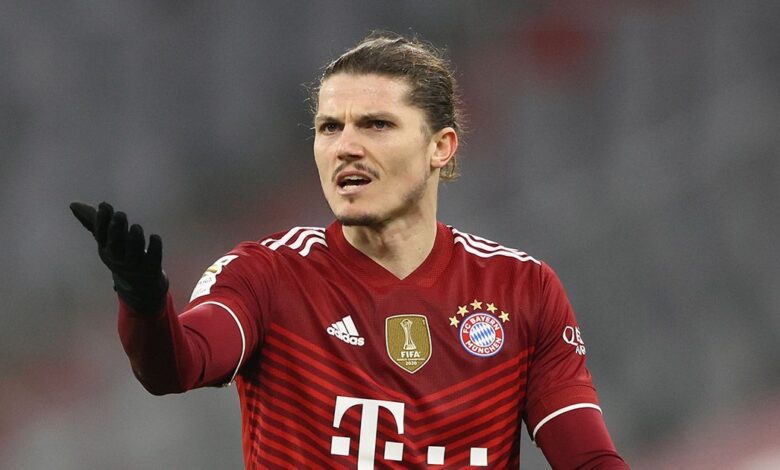 Chelsea and Manchester United target Marcel Sabitzer of FC Bayern München reacts during the Bundesliga match between FC Bayern München and VfL Wolfsburg at Allianz Arena on December 17, 2021 in Munich, Germany.