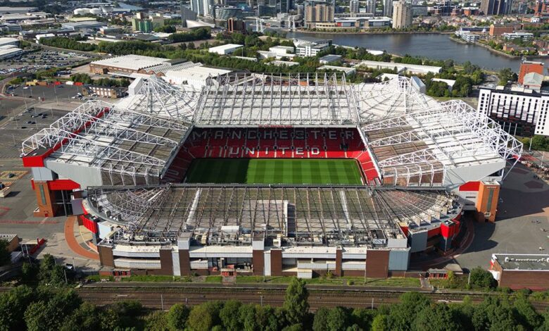 Manchester Untited ground Old Trafford stadium, home of Manchester United Football Club on August 31, 2022 in Manchester, England.