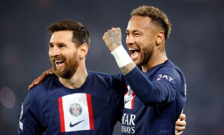 PSG stars Lionel Messi and Neymar celebrate together