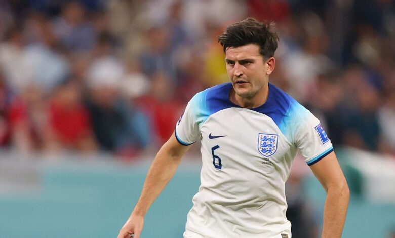 Manchester United captain Harry Maguire of England in action during the FIFA World Cup Qatar 2022 Group B match between England and USA at Al Bayt Stadium on November 25, 2022 in Al Khor, Qatar.