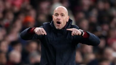 Manchester United manager Erik ten Hag reacts during his side