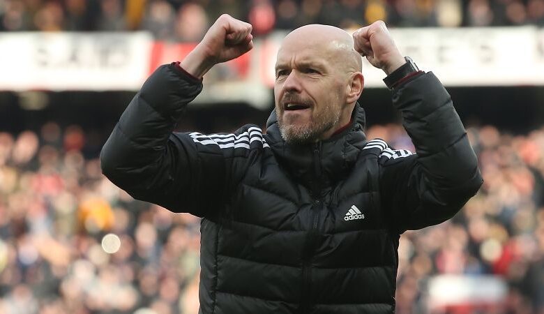 Manchester United manager Erik ten Hag celebrates his team