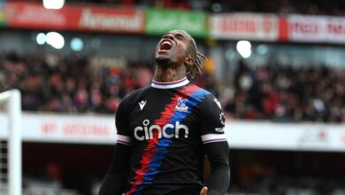 Arsenal target Wilfried Zaha of Crystal Palace reacts after a missed scoring opportunity during the Premier League match between Arsenal FC and Crystal Palace at Emirates Stadium on March 19, 2023 in London, England.