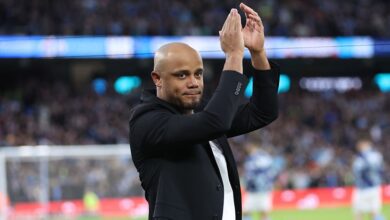 Vincent Kompany, Manager of Burnley, applauds the fans prior to the Emirates FA Cup Quarter Final match between Manchester City and Burnley at Etihad Stadium on March 18, 2023 in Manchester, England.