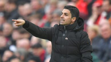 Arsenal manager Mikel Arteta during the Premier League match between Liverpool FC and Arsenal FC at Anfield on April 9, 2023 in Liverpool, United Kingdom.