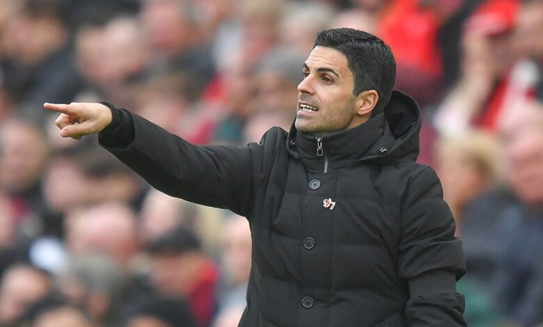 Arsenal manager Mikel Arteta during the Premier League match between Liverpool FC and Arsenal FC at Anfield on April 9, 2023 in Liverpool, United Kingdom.