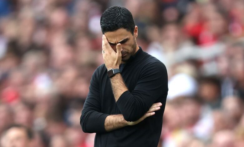 Arsenal manager Mikel Arteta looks dejected during the Premier League match between Arsenal and Norwich City at Emirates Stadium on September 11, 2021 in London, England.