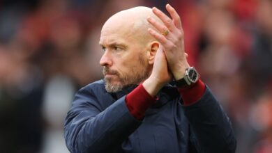 Manchester United manager Erik ten Hag applauds during his side