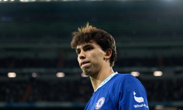 Manchester United rumoured transfer target Joao Felix of Chelsea looks on prior to the UEFA Champions League quarter-final first leg match between Real Madrid and Chelsea at the Santiagio Bernabeu on April 12, 2023 in Madrid, Spain.