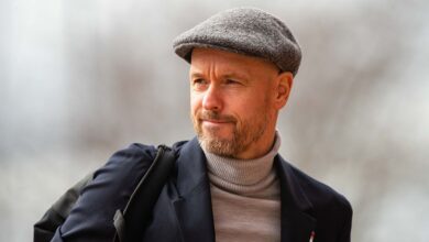 Manchester United manager Erik ten Hag arrives ahead of the Emirates FA Cup Quarter Final match between Manchester United and Fulham at Old Trafford on March 19, 2023 in Manchester, England.