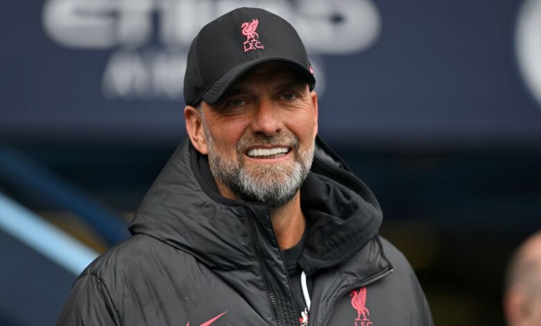 Liverpool manager Jurgen Klopp looks on prior to the Premier League match between Manchester City and Liverpool at the Etihad Stadium on April 1, 2023 in Manchester, United Kingdom.