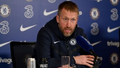 Chelsea head coach Graham Potter speaks during a press conference at the club