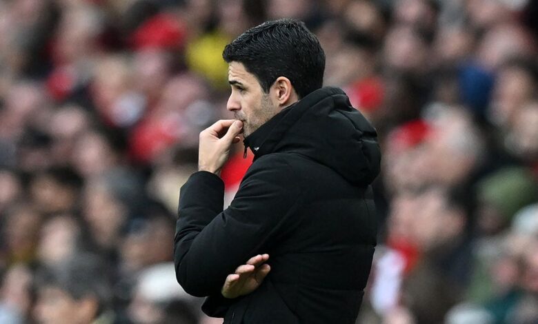 Arsenal manager Mikel Arteta looks on during the English Premier League football match between Arsenal and Leeds United at the Emirates Stadium in London on April 1, 2023.