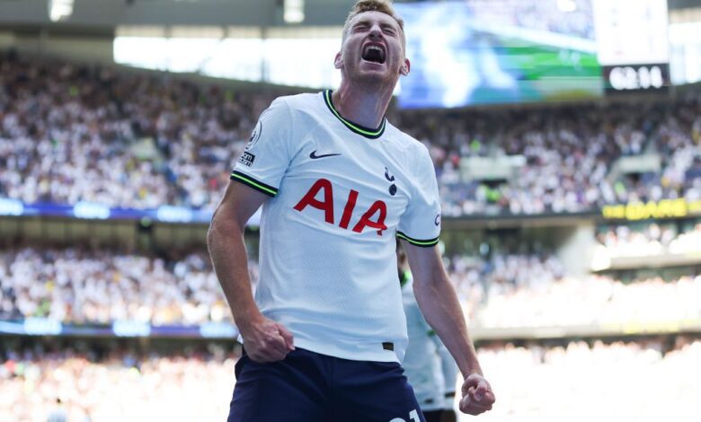 Tottenham star Dejan Kulusevski celebrates scoring their side