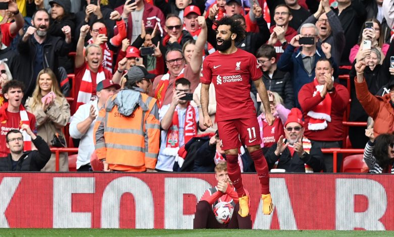 احتفال محمد صلاح بتسجيل هدف ليفربول الثالث أمام توتنهام هوتسبير