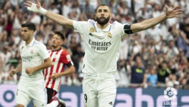 احتفال كريم بنزيما بعد تسجيل هدف ريال مدريد أمام أتلتيك بلباو - الدوري الإسباني