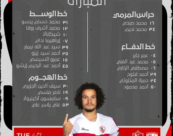 قائمة الزمالك لمباراة المقاولون العرب